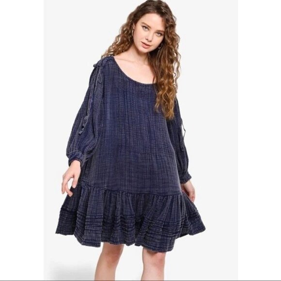 Free People Washed Ashore Dress XS Women Casual Flowy 3/4 Sleeve Short NEW 29984 - Picture 1 of 4